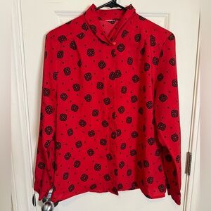 Vintage Red Patterned Button-Up Blouse